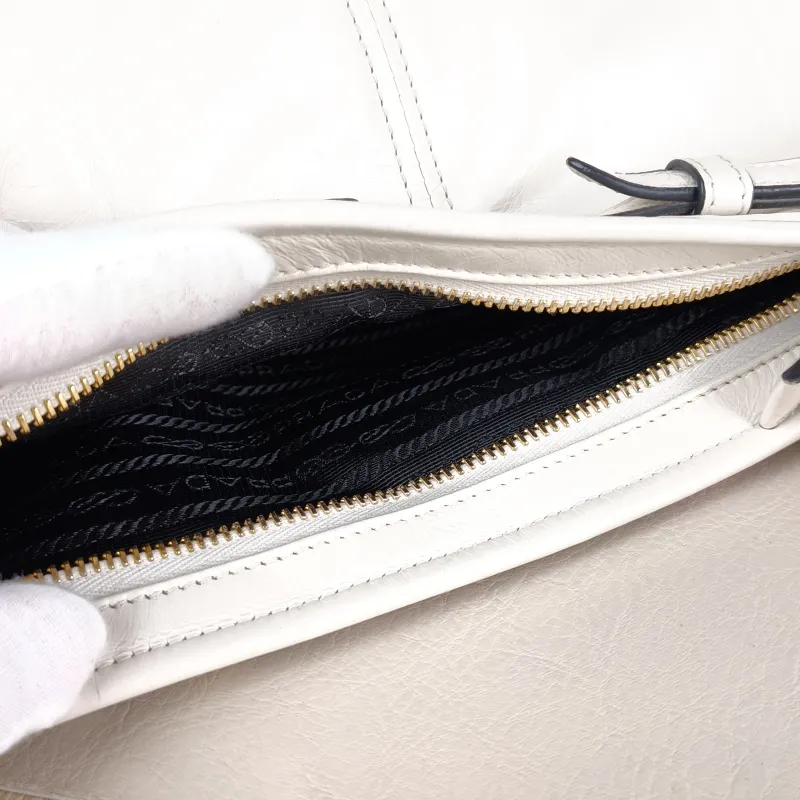 PRADA Crossbody Bag Bonnie Soft Lux Shoulder Strap Edition White Waxed Leather Calfskin Small 26 × 12 × 14 cm Conditioned — detail view 1 of 12