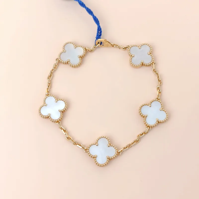 Van Cleef & Arpels Bracelet Alhambra Alhambra Collection Five-Motif Bracelet Pearl · White Mother-of-Pearl18KY ellow Gold Vintage Small19cm