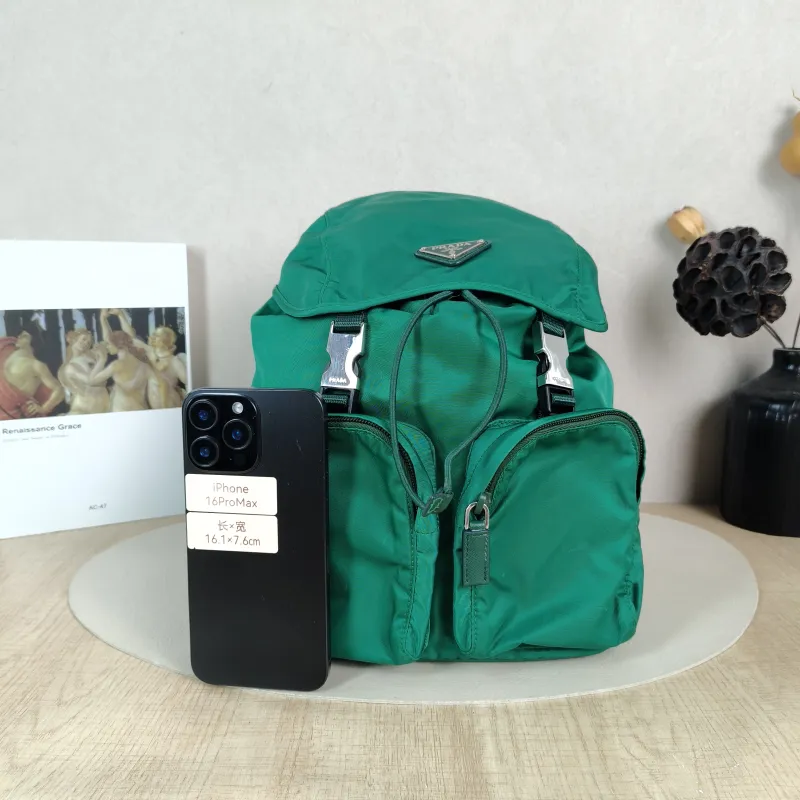PRADA Backpack Nylon Backpack Green Nylon One Size 21 × 13 × 26 cm — cover view 3 of 5