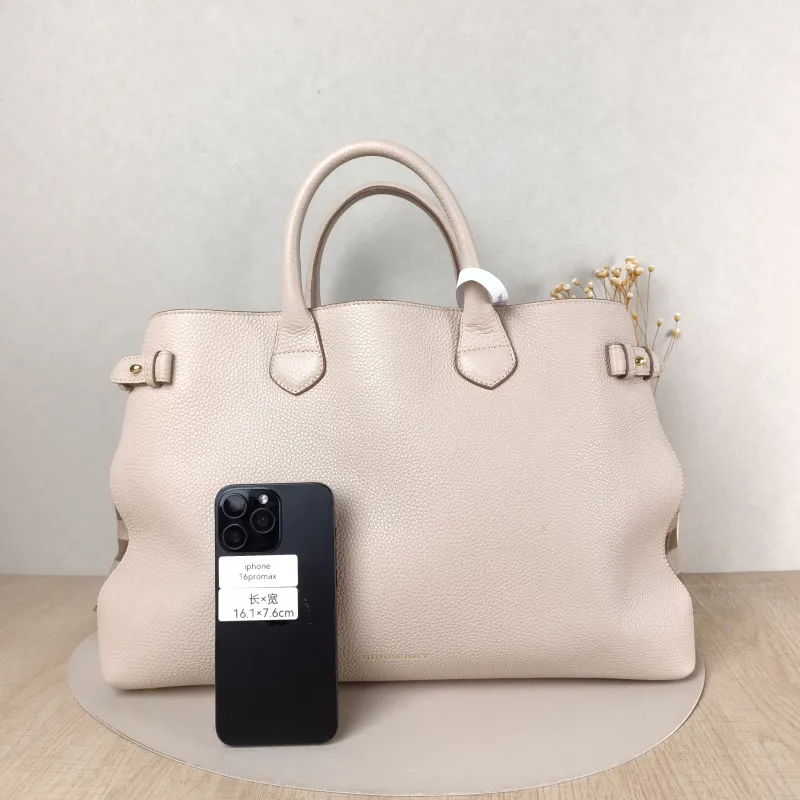 BURBERRY Top Handle Bag Beige Calfskin，Canvas 41 × 15 × 27 cm — cover view 2 of 5