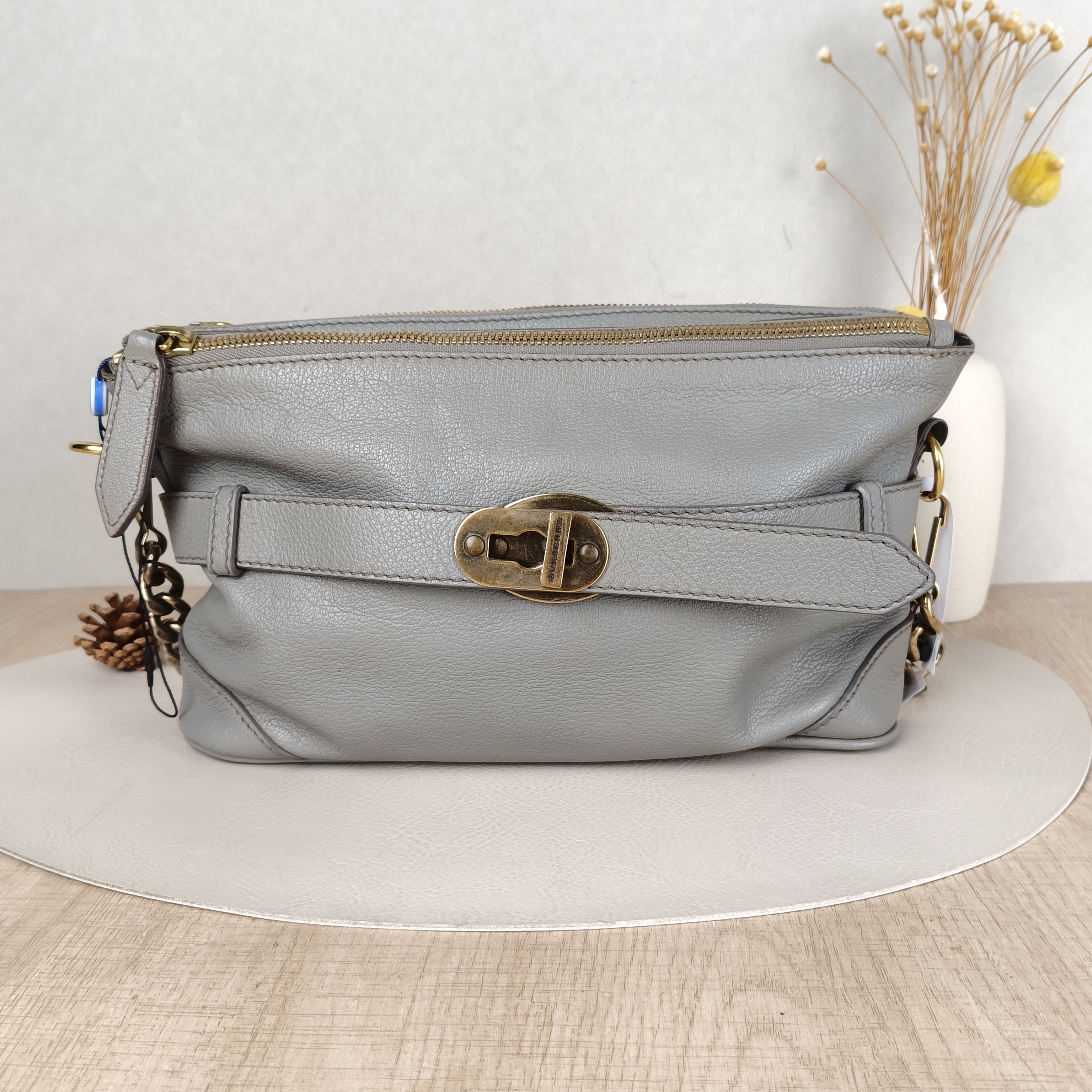BURBERRY Shoulder Bag Grey Calfskin One Size29 × 9 × 19 cm