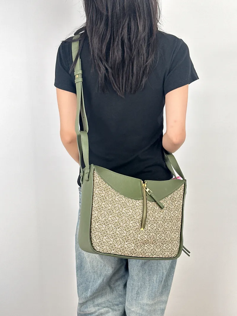LOEWE Crossbody Bag Hammock Green Canvas Medium29 × 14 × 32 cm — on-model view 1 of 2