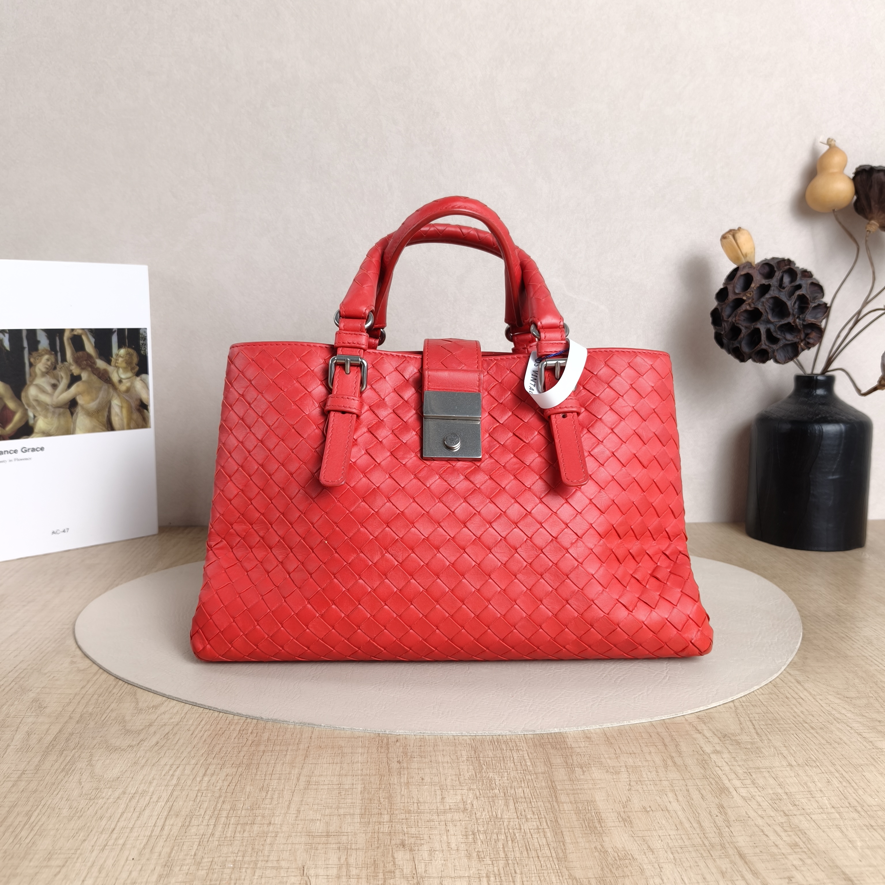 Bottega Veneta Top Handle Bag Woven Top Handle Bag Red Lambskin One Size31 × 14 × 19 cm