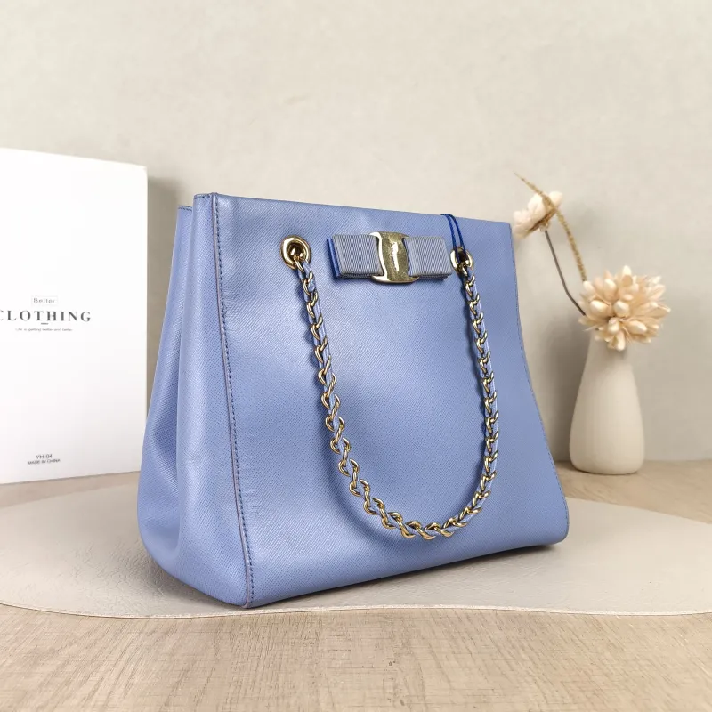 FERRAGAMO Shoulder Bag Tote Bag Blue Calfskin One Size20 × 14 × 20 cm — cover view 3 of 5