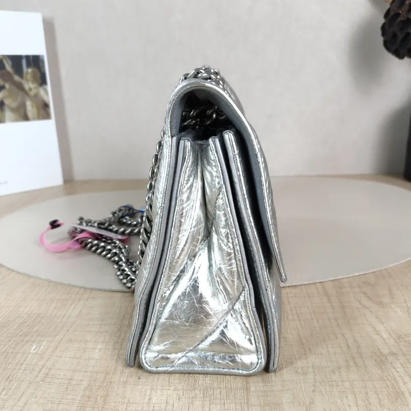 BALENCIAGA Shoulder Bag CRUSH Chain Bag Silver Calfskin Small 25 × 8 × 15 cm — detail view 11 of 13