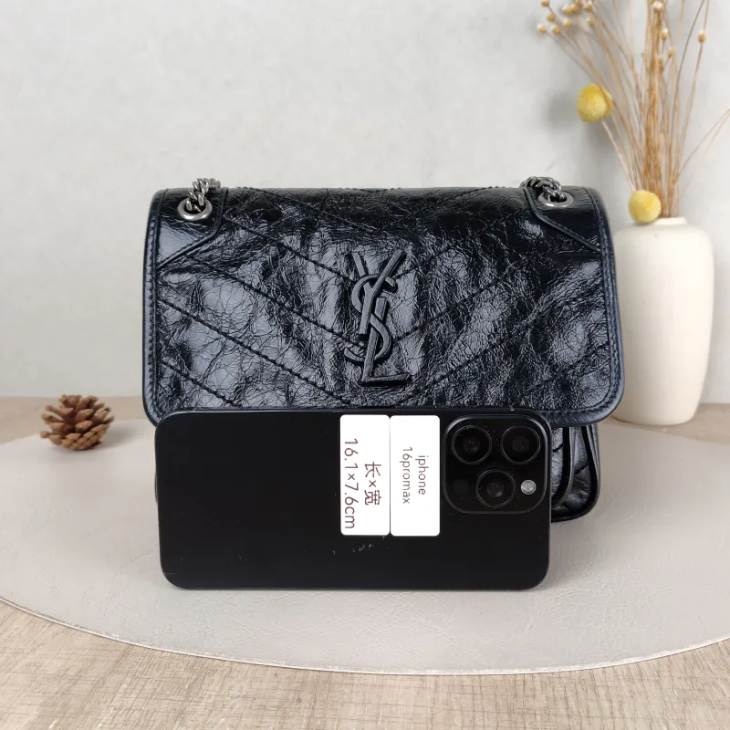 SAINT LAURENT Crossbody Bag Niki Black Waxed Leather Calfskin Small 21 × 7.5 × 16 cm — cover view 4 of 5