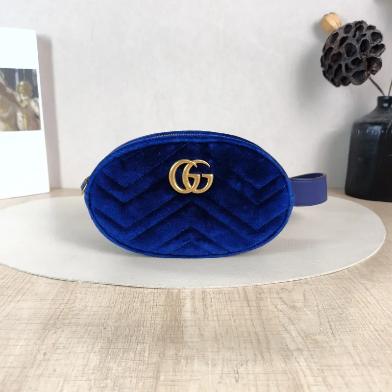 GUCCI Belt Bag GG Marmont Marmont Belt Bag Blue Velvet 19 × 5 × 11.5 cm