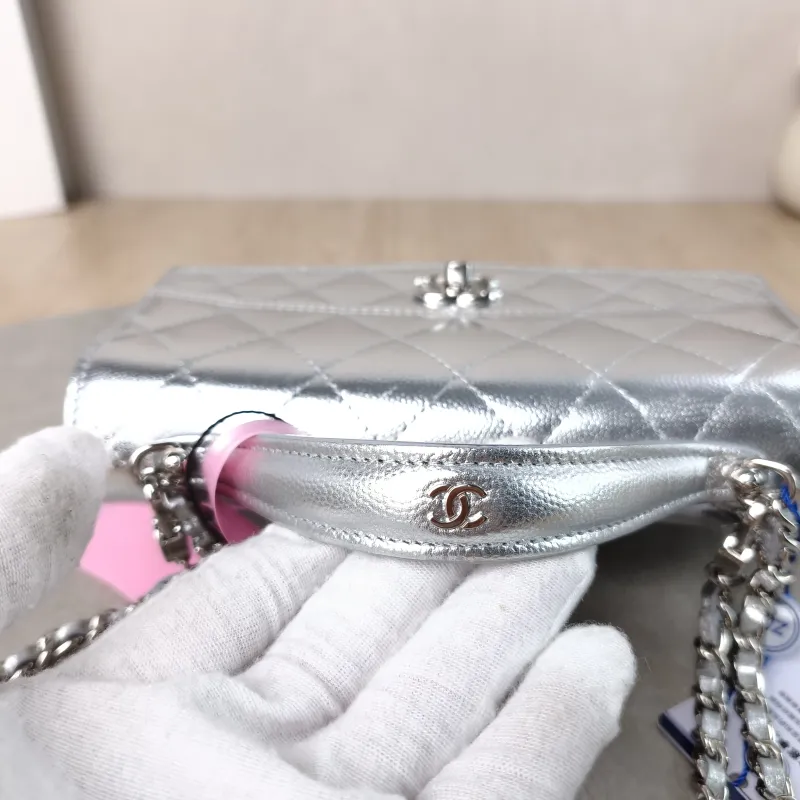 Chanel Backpack Backpack Silver Grained Calfskin One Size 18.2 × 5 × 14 cm — detail view 13 of 14