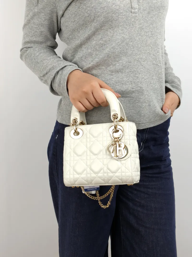 DIOR Crossbody Bag Lady Lady Dior Bag White Lambskin Mini 17 × 7 × 15 cm — on-model view 3 of 3