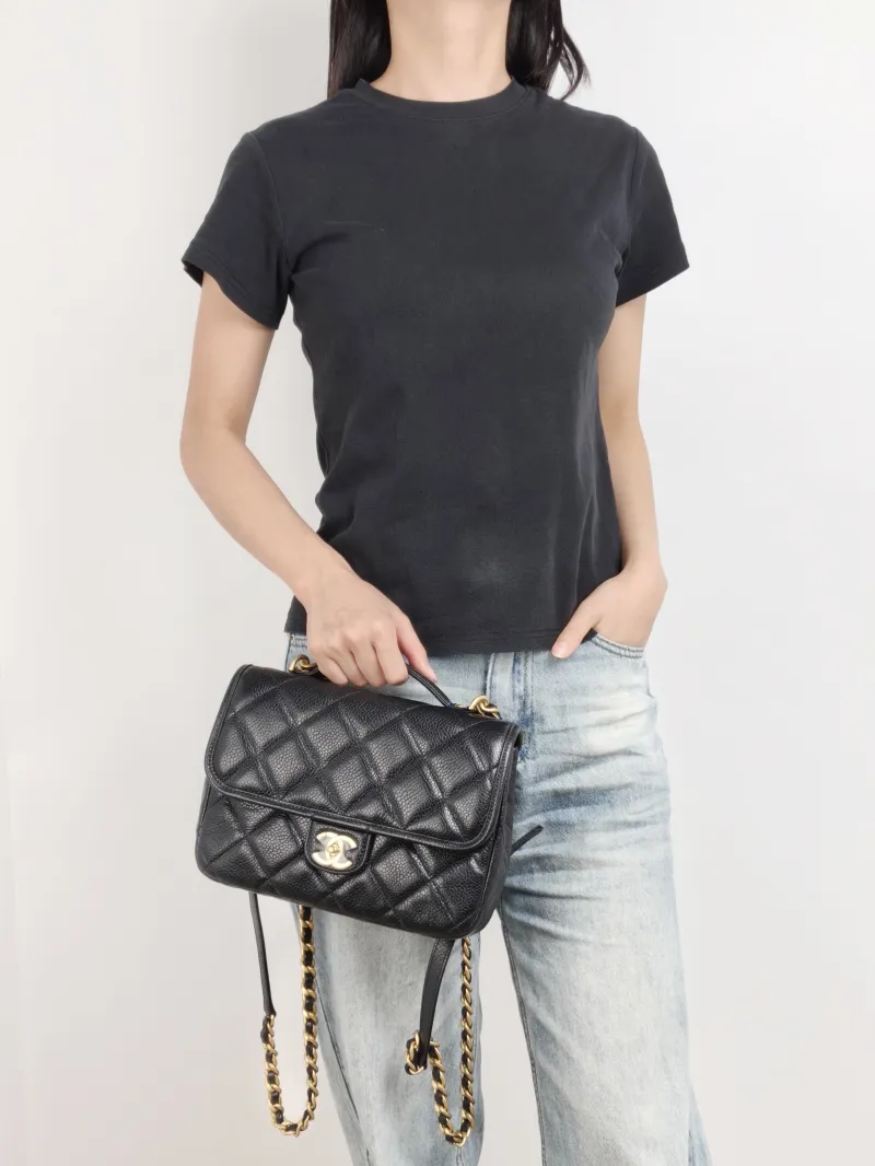 Chanel Backpack Backpack Black Grained Calfskin 24 × 6 × 17 cm — on-model view 1 of 3