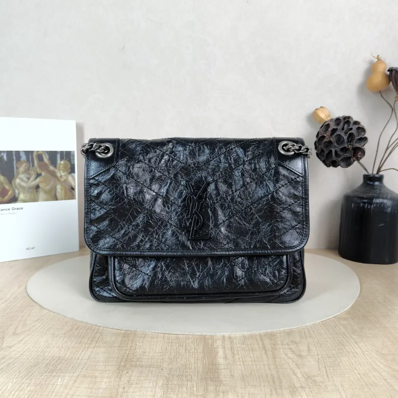 SAINT LAURENT Crossbody Bag Niki D Waxed Leather Calfskin Medium 28 × 8.5 × 20 cm