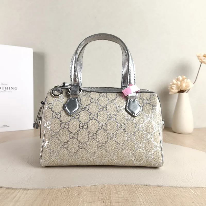 GUCCI Crossbody Bag GG Collection Silver Monogram PVC 20 × 11 × 13 cm