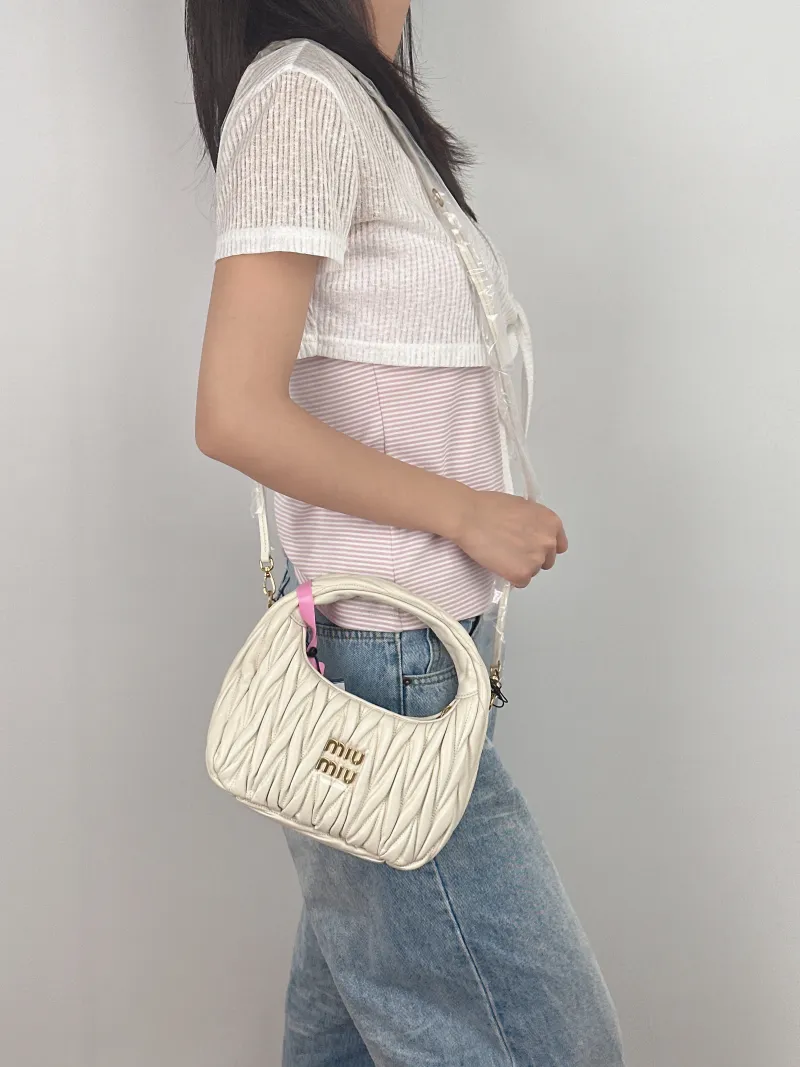 Miumiu Shoulder Bag Wander Matelassé Hobo White Lambskin Small20 × 6 × 17 cm — on-model view 1 of 3
