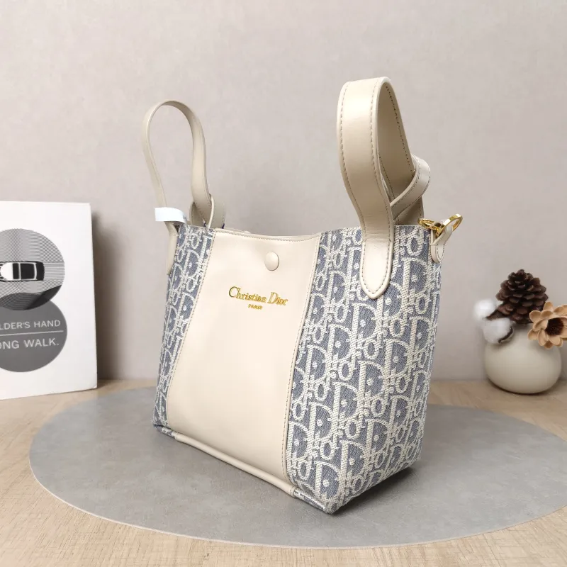 DIOR Top Handle Bag Signature Bucket Bag Beige · Blue Canvas · Calfskin Small21 × 11 × 19 cm — cover view 2 of 5