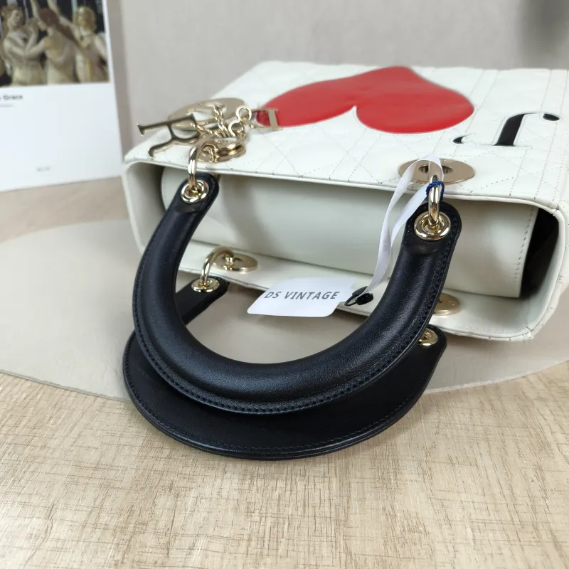 DIOR Top Handle Bag Lady Lady Dior Bag White Calfskin Medium Edition 24 × 12 × 21 cm — detail view 8 of 13