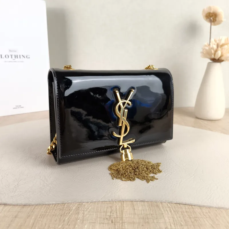 SAINT LAURENT Crossbody Bag KATE Edition Black with Gold-Tone Hardware Patent Leather Mini 17 × 5 × 11.5 cm — cover view 5 of 5