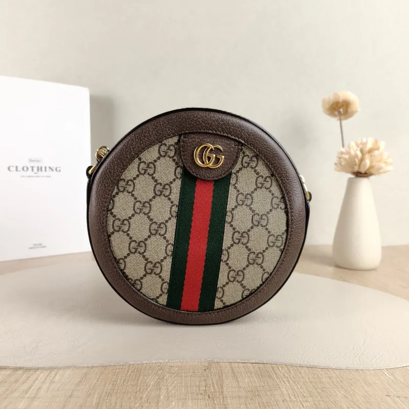 GUCCI Crossbody Bag Ophidia GG Round Bag Monogram PVC Mini 18 × 4.5 × 18 cm
