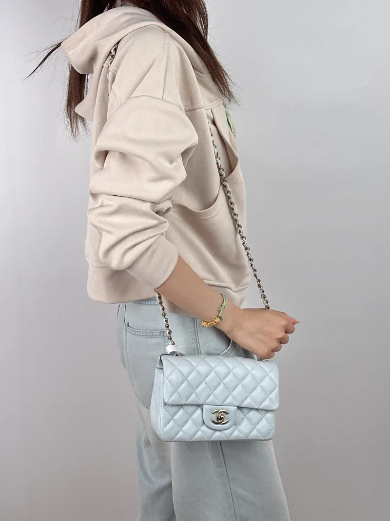 Chanel Crossbody Bag Classic Flap Large Mini CF Mini Blue Lambskin mini 20 × 6 × 12 cm — on-model view 2 of 2