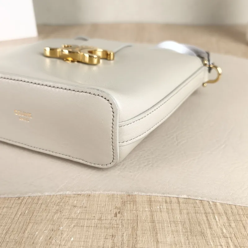CELINE Crossbody Bag Louise Bucket Bag White Calfskin Mini 13.5 × 10 × 16 cm — detail view 1 of 11