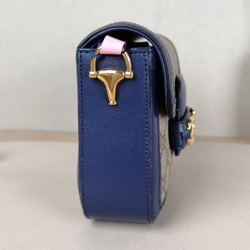 GUCCI Crossbody Bag Horsebit 1955 Horsebit Small Blue Monogram PVC Calfskin Small 20.5 × 5 × 14.5 cm — detail view 3 of 13
