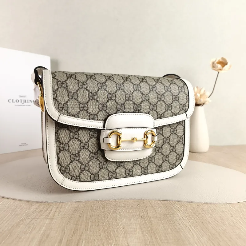 GUCCI Crossbody Bag Horsebit 1955 Horsebit Medium White Monogram PVC Medium 25 × 8 × 18 cm — cover view 3 of 6