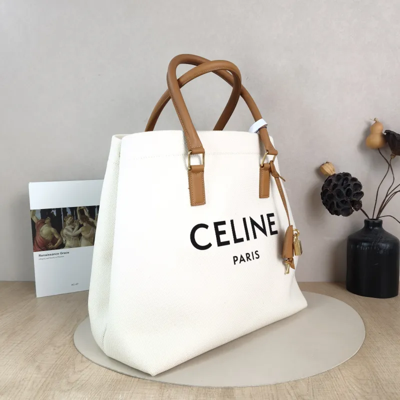 CELINE Top Handle Bag cabas logo tote White Canvas Large 34 × 20 × 33 cm — cover view 5 of 6