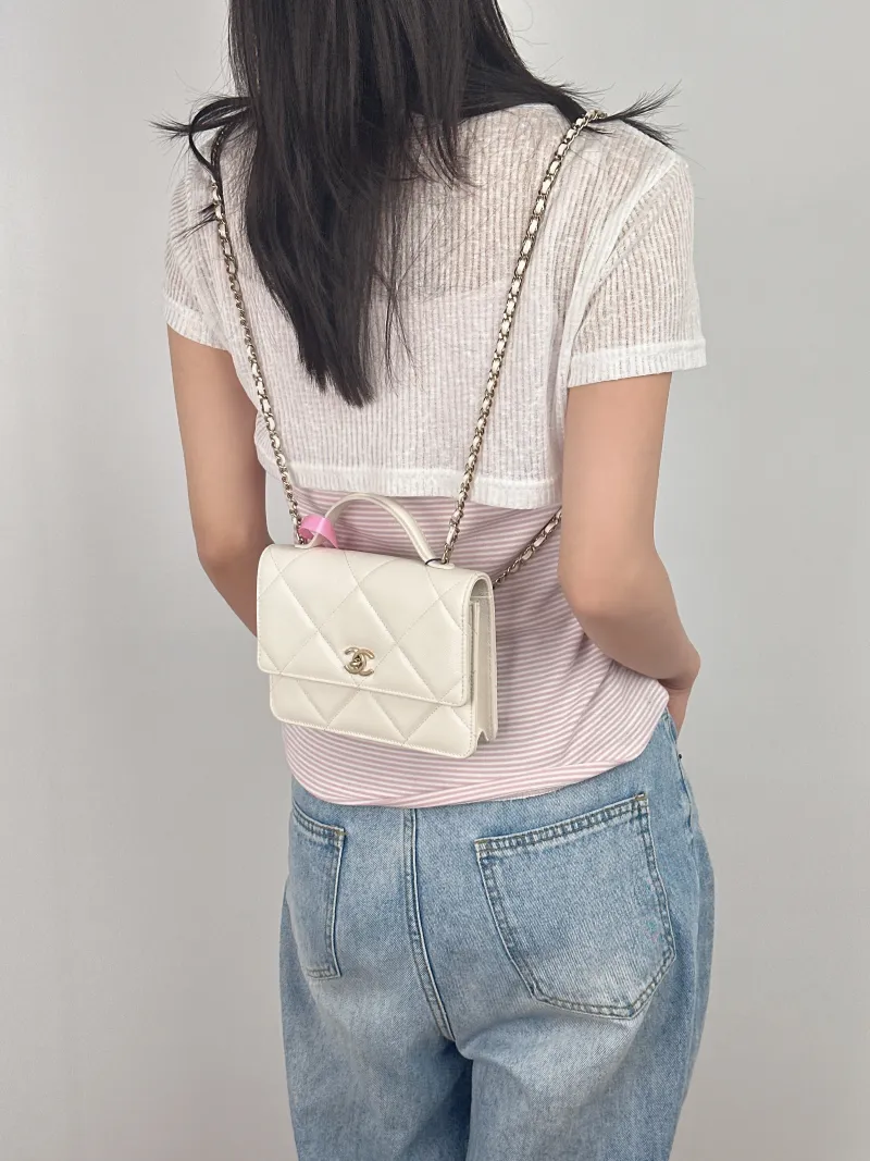 Chanel Backpack Backpack White Calfskin One Size18.2 × 5 × 14 cm — on-model view 1 of 3