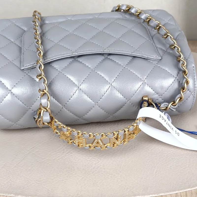 Chanel Crossbody Bag 24c mini Silver Lambskin mini 20 × 6 × 12 cm — detail view 10 of 14