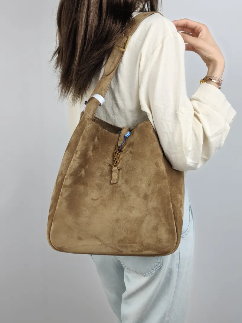 SAINT LAURENT Shoulder Bag LE 5 À 7 Hobo Brown Suede Large 30 × 13 × 31 cm — on-model view 2 of 2