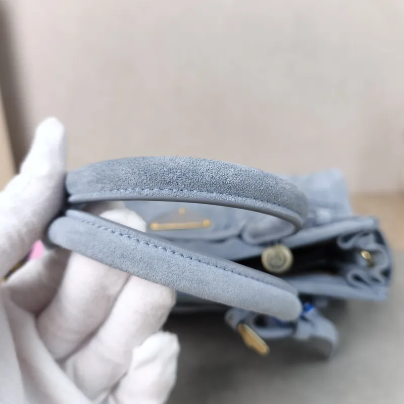 PRADA Top Handle Bag Bonnie Soft Lux Blue Suede Mini 23.5 × 9 × 12 cm — detail view 8 of 12