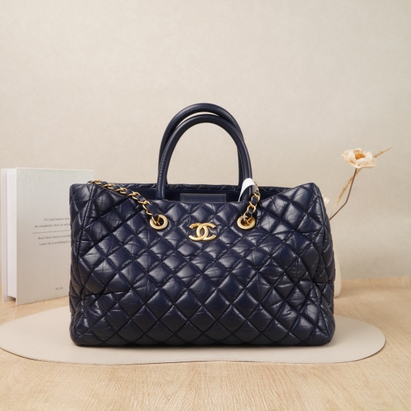 Chanel Tote Bag26 Blue Waxed Leather · Dust Bag Authenticity Card · 30 × 13 × 22 cm