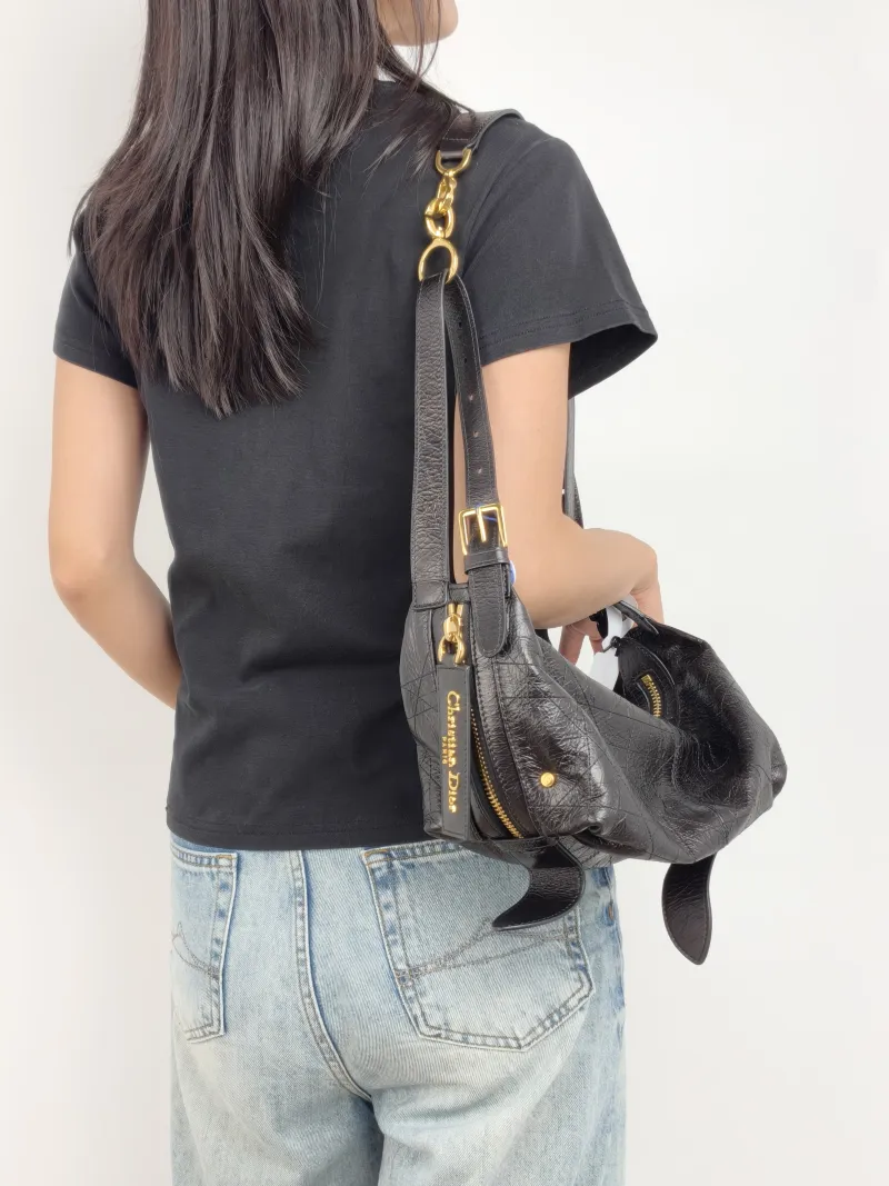 DIOR Shoulder Bag D-Journey Shoulder Bag Hobo Black Calfskin Medium 33 × 15 × 16 cm — on-model view 2 of 3