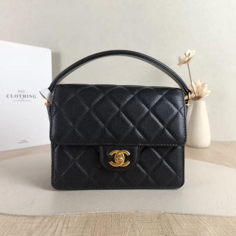 Chanel Crossbody Bag Black with Gold-Tone Hardware Grained Calfskin Small 20 × 5 × 15 cm