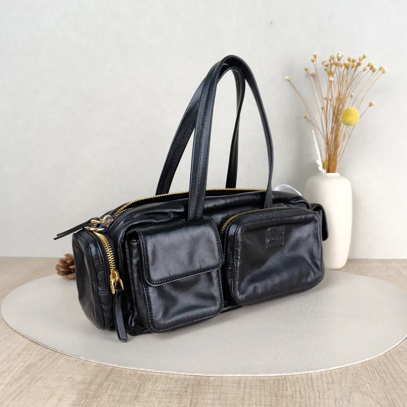 Miumiu Top Handle Bag Pocket Top Handle Bag Black Lambskin 32 × 12 × 13 cm — cover view 4 of 5