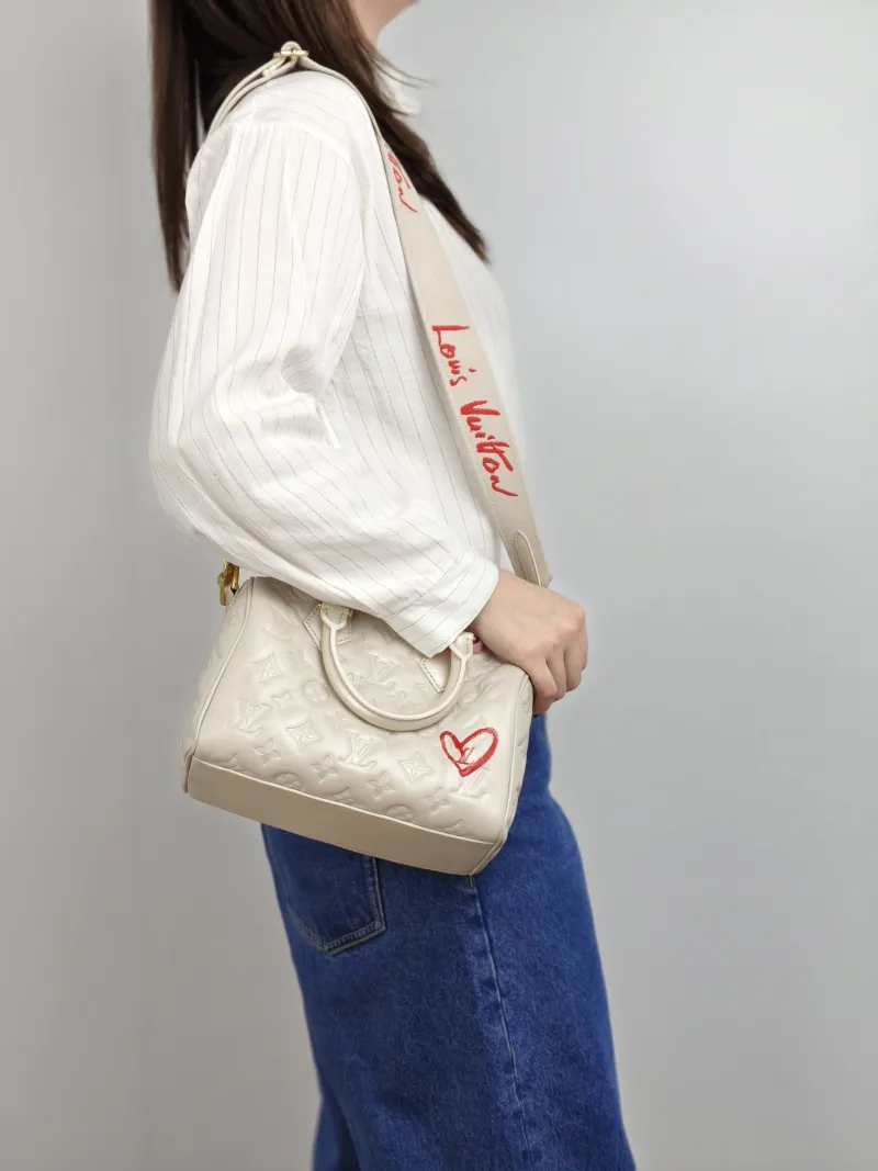 Louis Vuitton Top Handle Bag Speedy 22 Edition Grey Calfskin One Size 22 × 15.5 × 12 cm — on-model view 1 of 3
