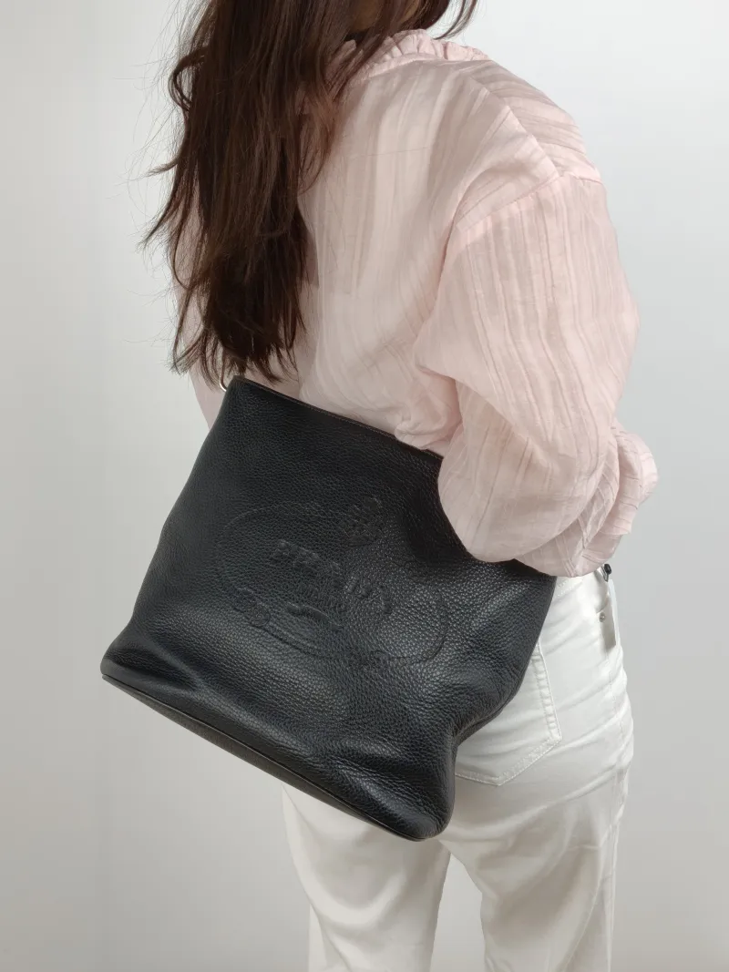 PRADA Shoulder Bag Bucket Bag Black Calfskin One Size 28 × 15 × 27 cm — on-model view 1 of 2