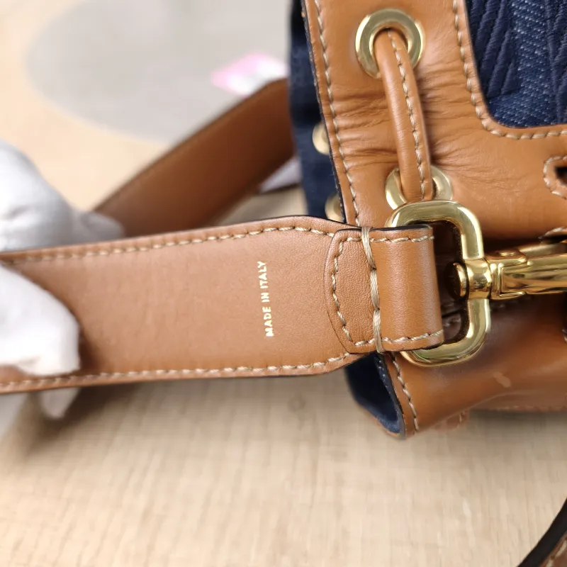 FENDI Crossbody Bag Mon Tresor Bucket Bag Blue Brown Calfskin，Canvas Mini 12 × 10 × 18 cm — detail view 10 of 12