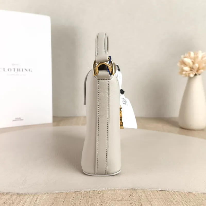 CELINE Crossbody Bag Louise Bucket Bag White Calfskin Mini 13.5 × 10 × 16 cm — detail view 8 of 11