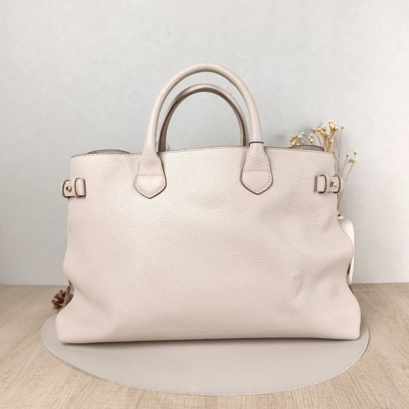 BURBERRY Top Handle Bag Beige Calfskin，Canvas 41 × 15 × 27 cm — cover view 4 of 5