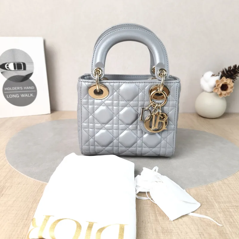DIOR Crossbody Bag Lady Lady Dior Bag Grey Lambskin Mini 17 × 7 × 15 cm — cover view 6 of 6