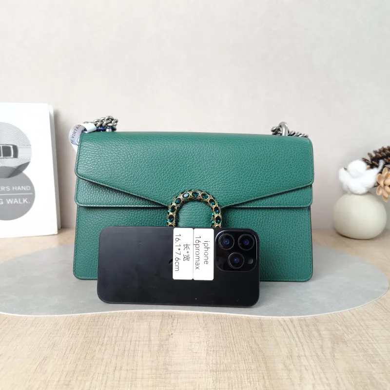 GUCCI Crossbody Bag Dionysus Green Calfskin Medium 28 × 9 × 17 cm — cover view 2 of 5
