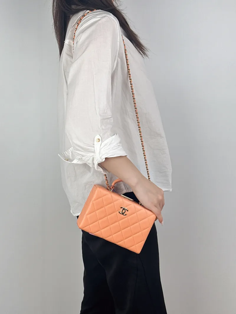 Chanel Crossbody Bag Box Bag Pink Lambskin One Size18.5 × 7 × 12 cm — on-model view 2 of 3