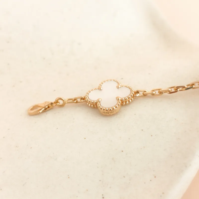 Van Cleef & Arpels Bracelet Alhambra Alhambra Collection Five-Motif Bracelet Pearl · White Mother-of-Pearl 18KY ellow Gold Vintage Small 19cm — cover view 4 of 9