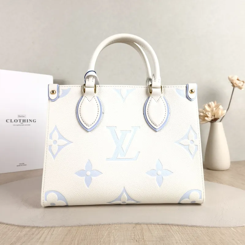 Louis Vuitton Shoulder Bag Onthego White · Blue Monogram Empreinte Embossed Calfskin Small 25 × 11.5 × 19 cm