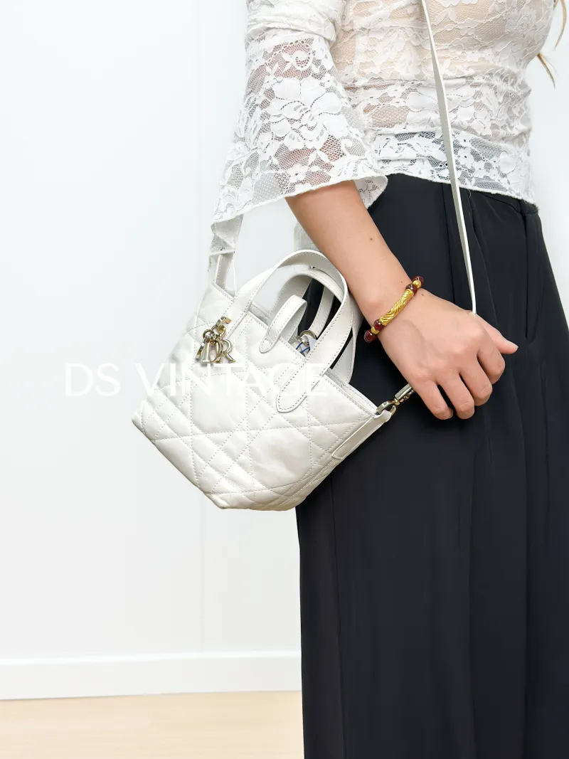 DIOR Shoulder Bag TOUJOURS Edition White Calfskin Mini 13 × 12 × 15 cm — on-model view 2 of 4
