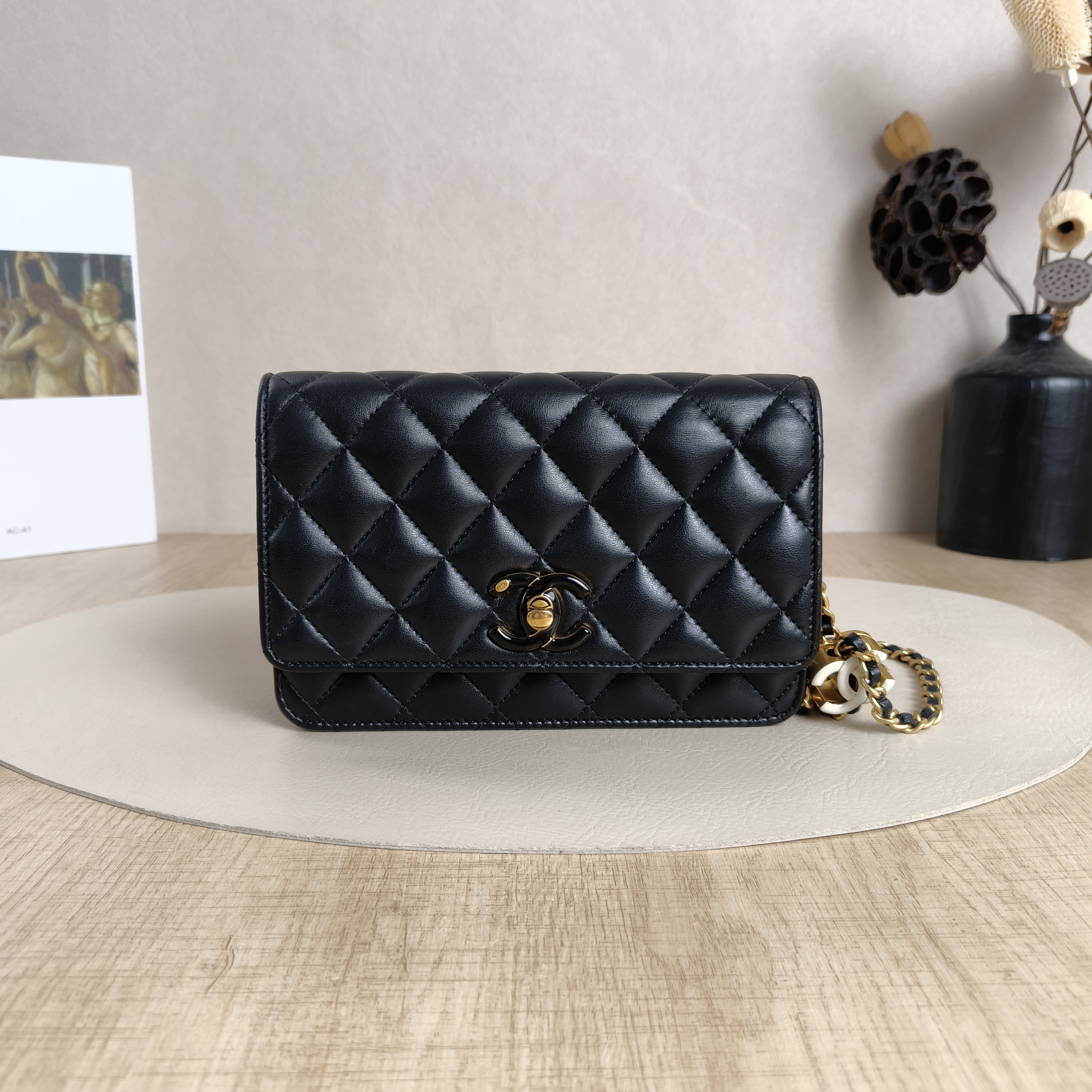 Chanel Crossbody Bag Edition cf woc Black Lambskin 19.2 × 3.5 × 12.3 cm