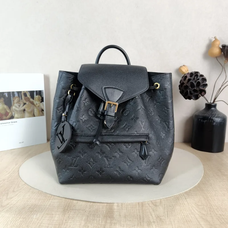 Louis Vuitton Backpack Montsouris Backpack Black Monogram Empreinte Embossed Calfskin Small 27.5 × 14 × 33 cm
