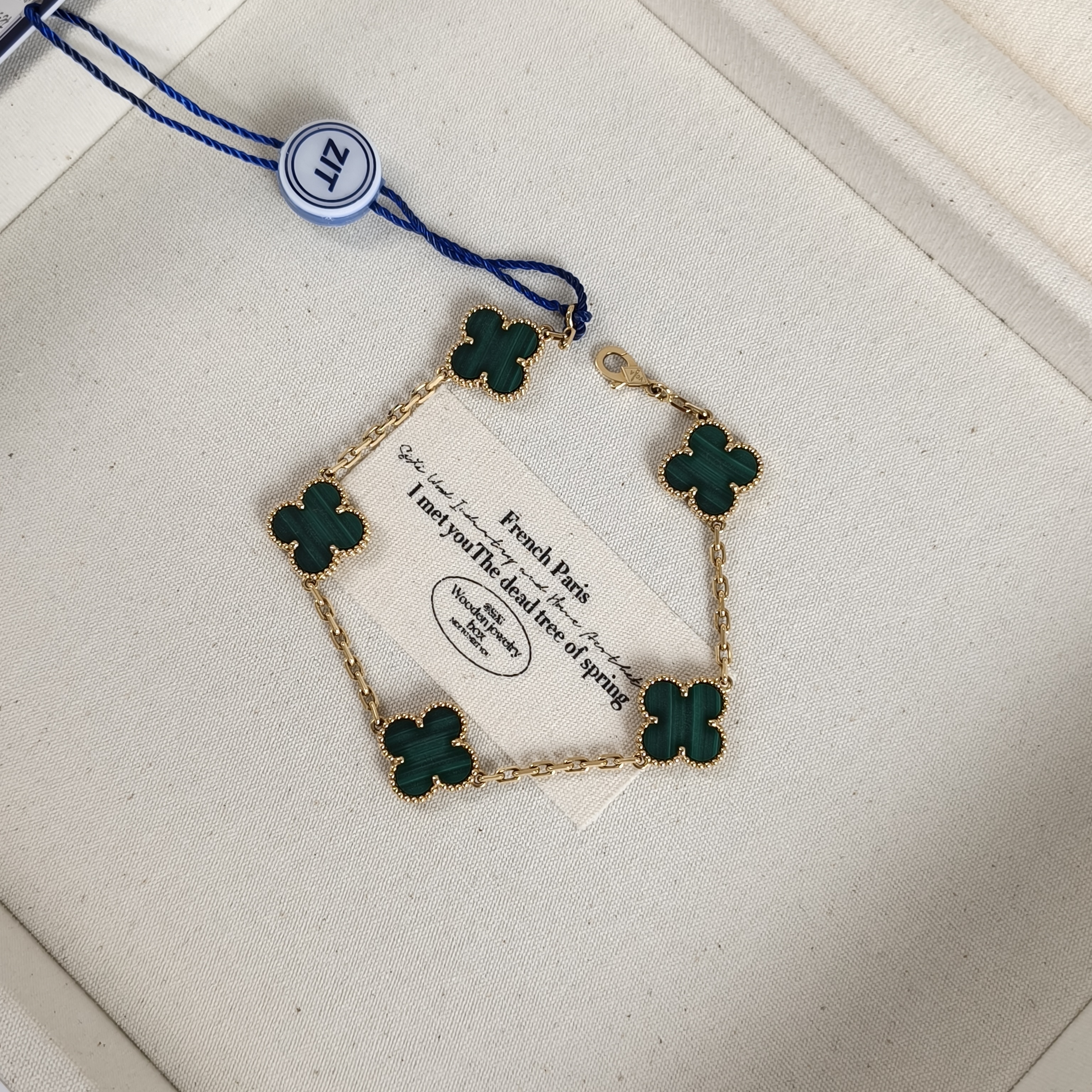 Van Cleef & Arpels Bracelet Alhambra Alhambra Collection Five-Motif Bracelet Malachite,18KY ellow Gold Vintage Small1.5 × 1.5 × 19 cm