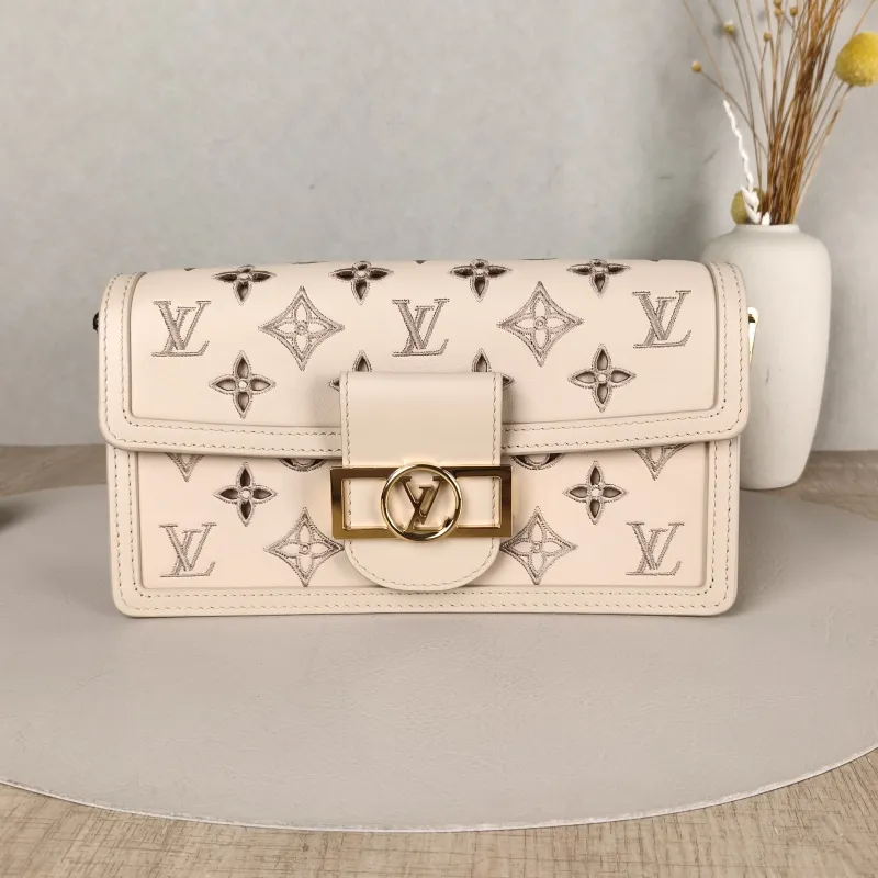 Louis Vuitton Shoulder Bag DAUPHINE EAST WEST Beige Embroidered Calfskin Medium24.5 × 9 × 13.5 cm