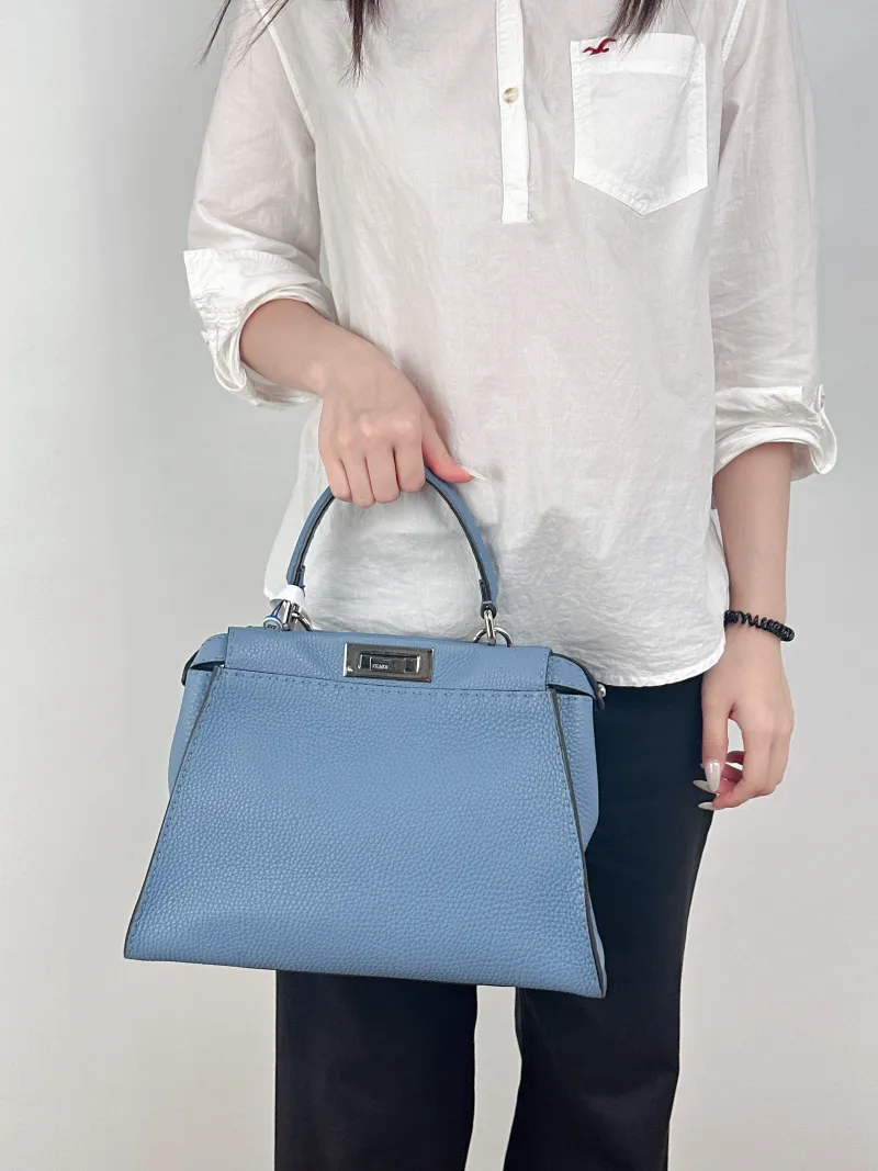 FENDI Crossbody Bagpeekaboo lconic Crossbody Bag Blue Calfskin Large34 × 13 × 23 cm — on-model view 2 of 2